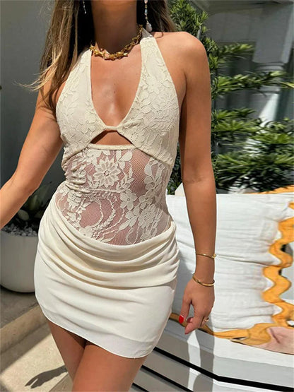 Halter Embroidered Mini Dress