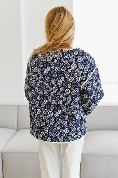 Chaqueta acolchada estampada Jayla - Azul marino/crema