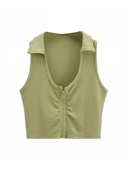 Zip Up Ribbed Cropped Tank Top