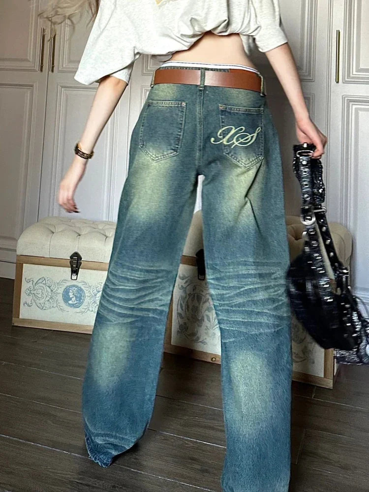 Jeans Women Y2k Fashion Baggy Style High Waist Wide Leg Denim Pants
