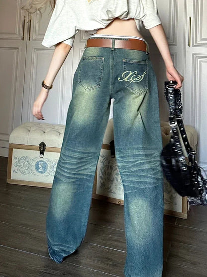 Jeans Women Y2k Fashion Baggy Style High Waist Wide Leg Denim Pants