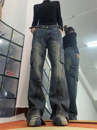 Wide Leg Cargo Y2k Pants High Waist Vintage Oversize Trousers Streetwear Pants