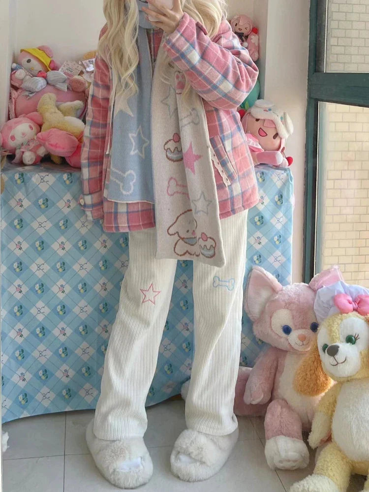 Harajuku Corduroy Pants Women Sweet Cute Wide Leg Pants