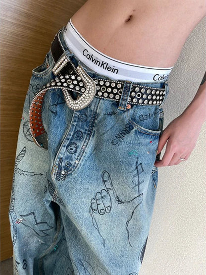 Wide Leg Pants Baggy Jeans For Women Y2k Hip Hop Pants