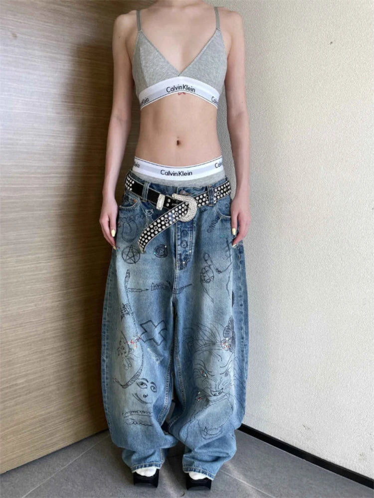 Wide Leg Pants Baggy Jeans For Women Y2k Hip Hop Pants
