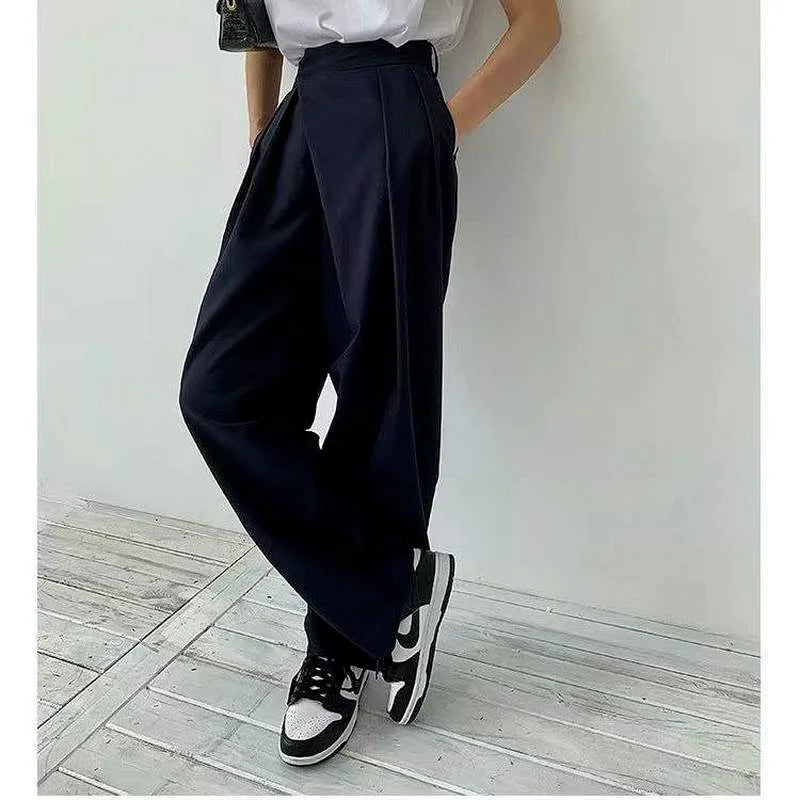 Khaki Wide Leg Women's Pantsuit Classic Vintage Palazzo Office Elegant Trouser Work Pants