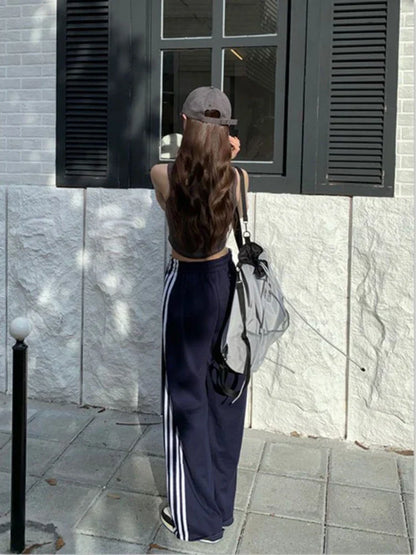 Sports Pants For Women Fashion Stripe Patchwork Wide Leg Pants