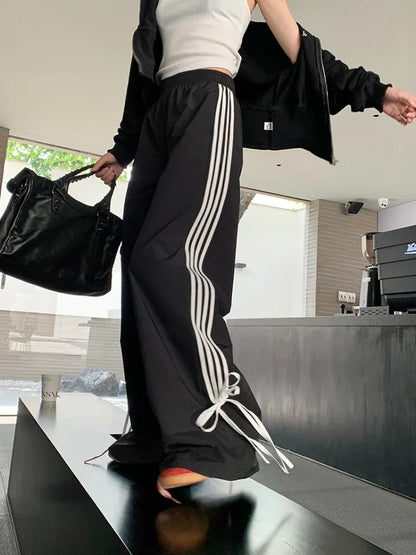 Sports Baggy Pants Women Y2k Fashion Cutecore Bow Straight Wide Leg Pants