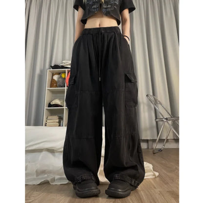 Vintage Cargo Pants Style Wide Leg Trousers Pockets Oversized Streetwear Pants