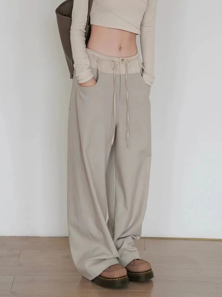 Women Sports Pants Streetwear Oversize Vintage Spliced Wide Leg Pants