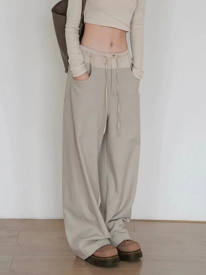 Women Sports Pants Streetwear Oversize Vintage Spliced Wide Leg Pants
