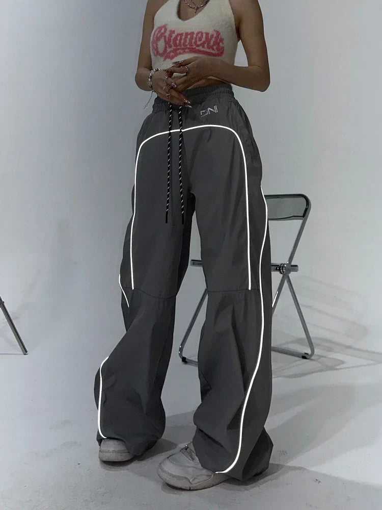 Streetwear Fashion Reflective Stripe Jogger Leg Trousers Y2k Pants