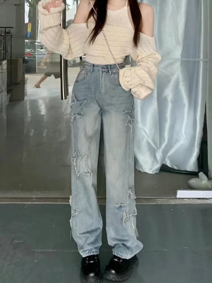 Y2k Women Jeans Harajuku Star Patchwork Oversize Hippie 2025 Style Pants