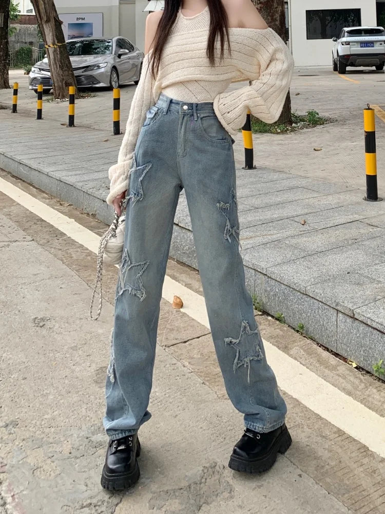 Y2k Women Jeans Harajuku Star Patchwork Oversize Hippie 2025 Style Pants