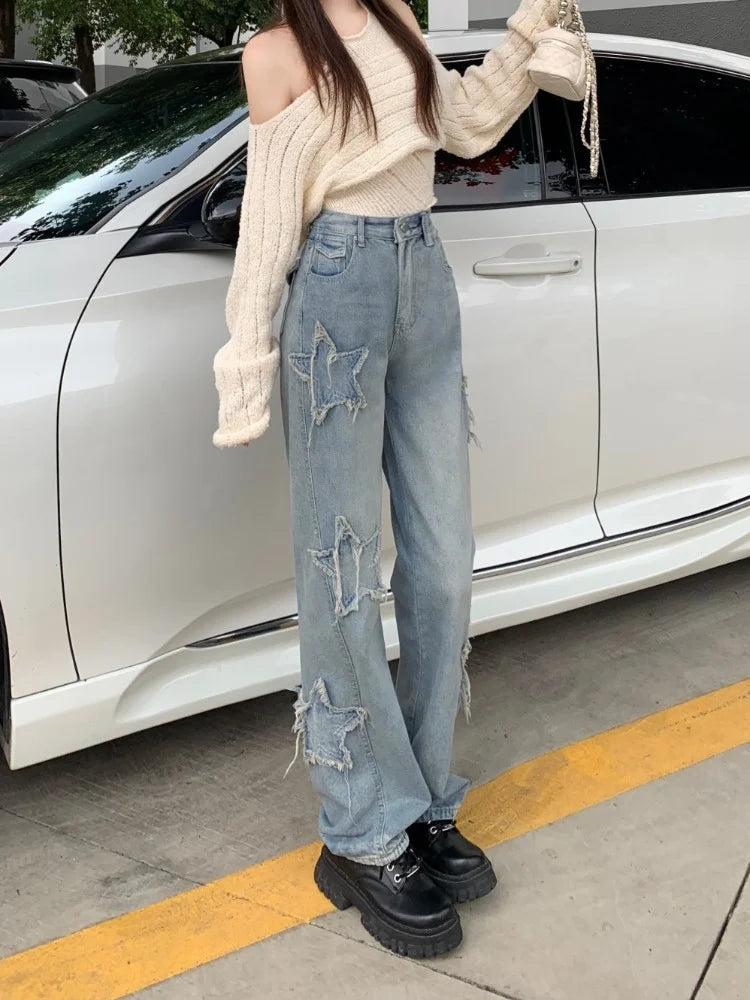 Y2k Women Jeans Harajuku Star Patchwork Oversize Hippie 2025 Style Pants