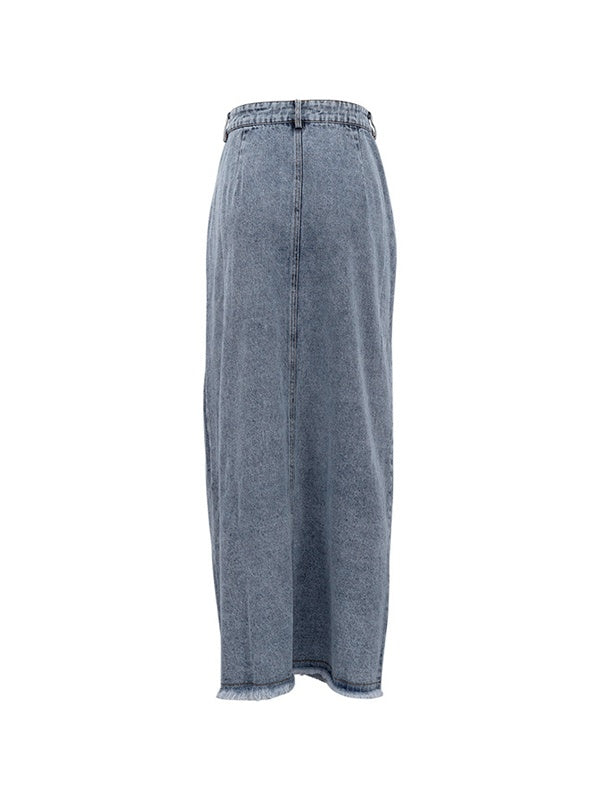 Retro High Waist Slit Denim Skirt