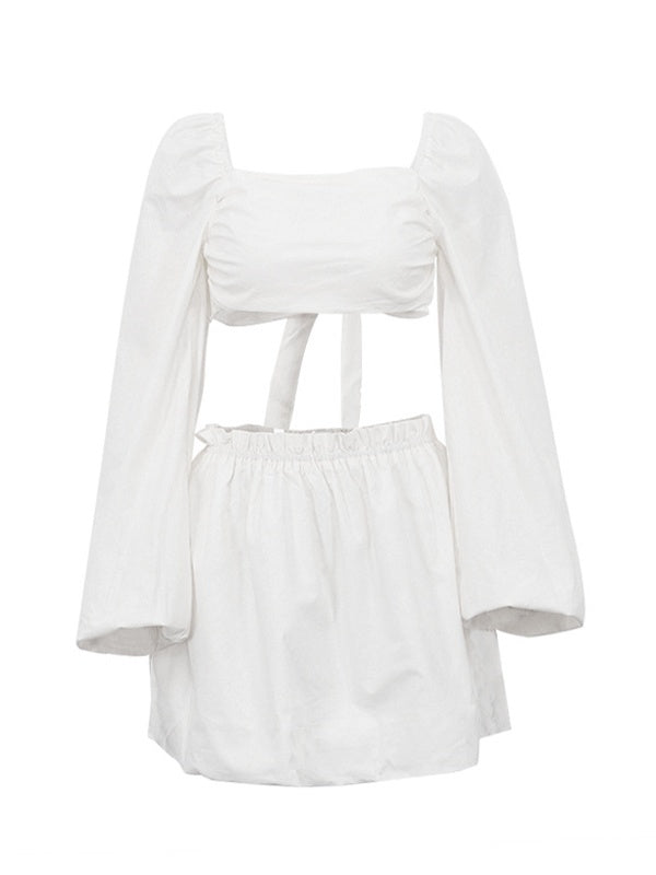 Lace-up Top Pleated Skirt Two-Pieces
