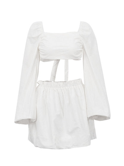 Lace-up Top Pleated Skirt Two-Pieces