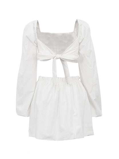 Lace-up Top Pleated Skirt Two-Pieces