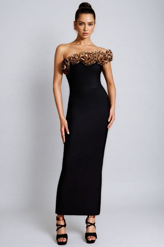 Omi One Shoulder Flowers Bandage Midi Dress