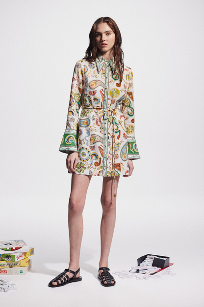 Vestido mini con estampado paisley de manga larga Aimeé