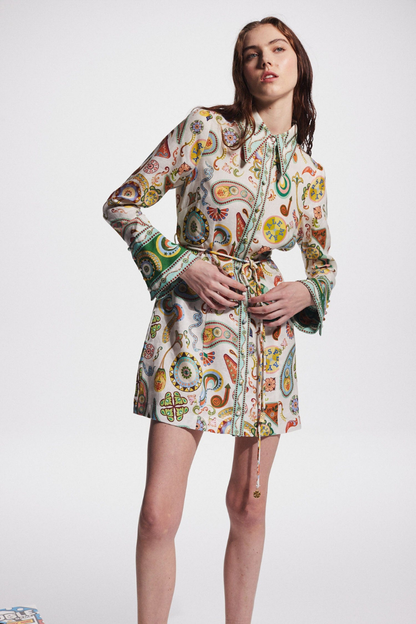 Vestido mini con estampado paisley de manga larga Aimeé