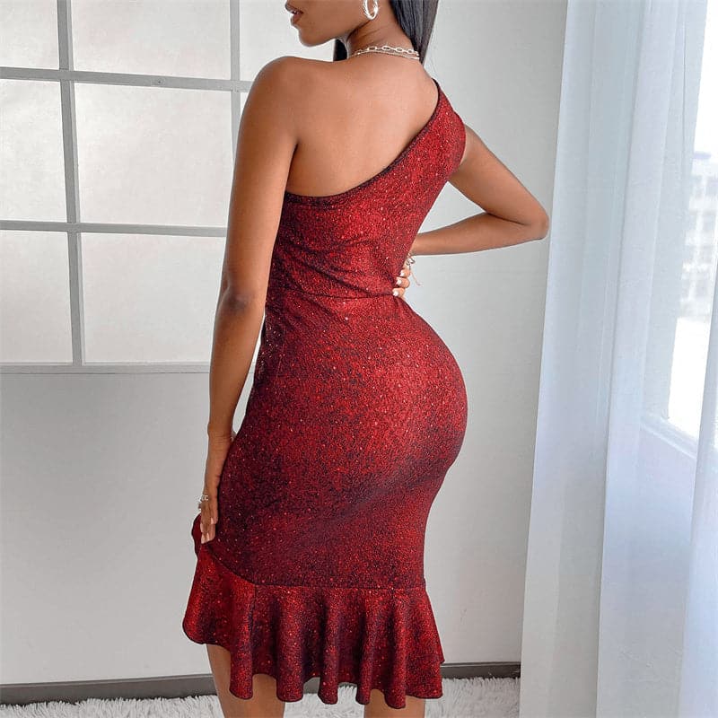 DressBetty - Akaily Spring Fall Dot Folds Red Dress
