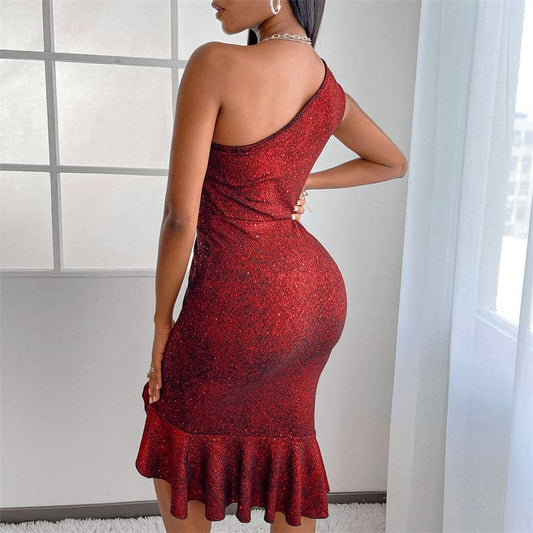 DressBetty - Akaily Spring Fall Dot Folds Red Dress