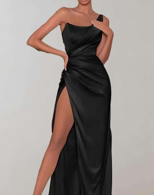 Women’s Elegant One Shoulder Figure Hugging Evening Dress with Slit | Ideal for Spring/Summer