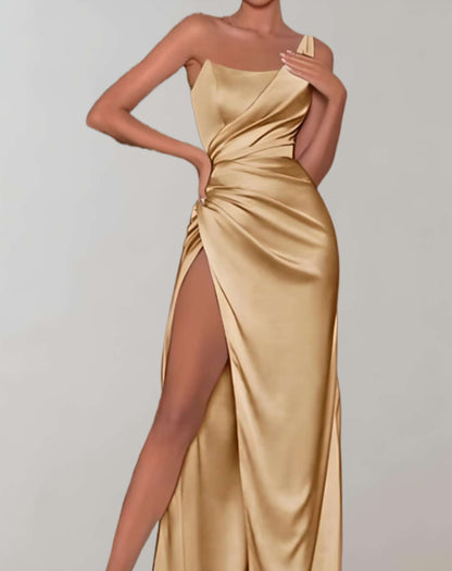 Women’s Elegant One Shoulder Figure Hugging Evening Dress with Slit | Ideal for Spring/Summer