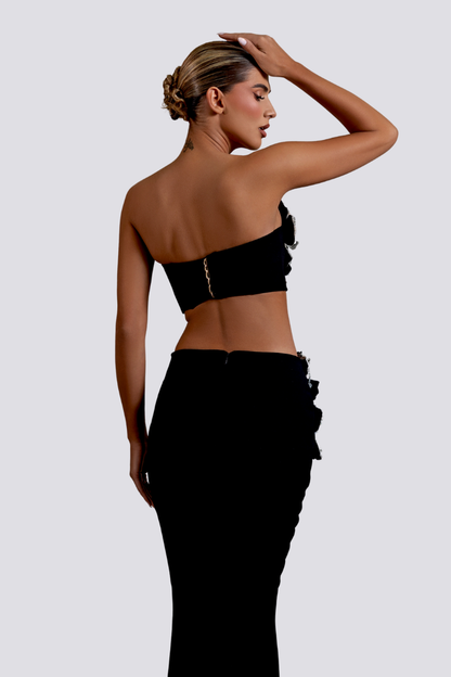 Conjunto de falda con diamantes de imitación y estampado floral sin tirantes de Allese