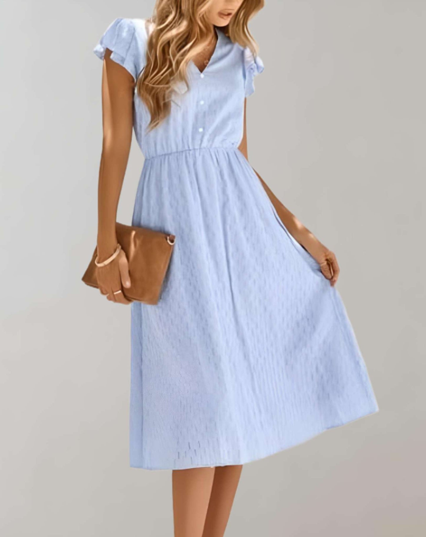 Vestido de mujer con mangas mariposa y volantes texturizados | Ideal para primavera/verano