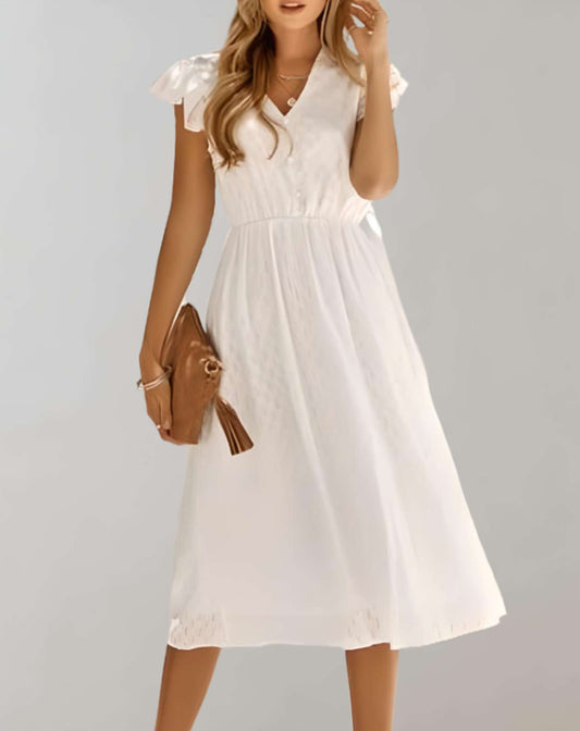 Vestido de mujer con mangas mariposa y volantes texturizados | Ideal para primavera/verano