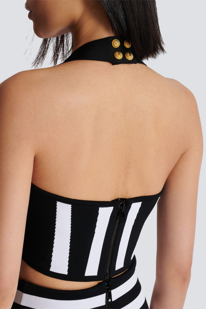Conjunto de falda de punto a rayas con cuello halter de Alphosine