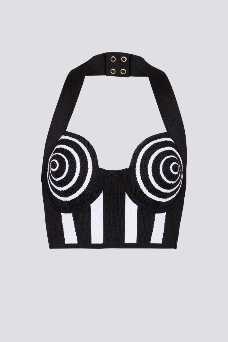 Conjunto de falda de punto a rayas con cuello halter de Alphosine
