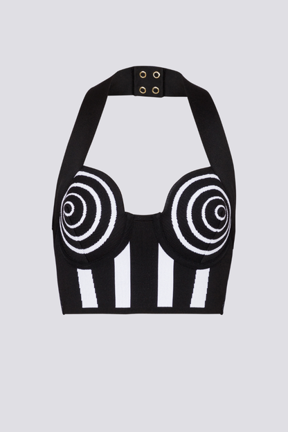 Conjunto de falda de punto a rayas con cuello halter de Alphosine