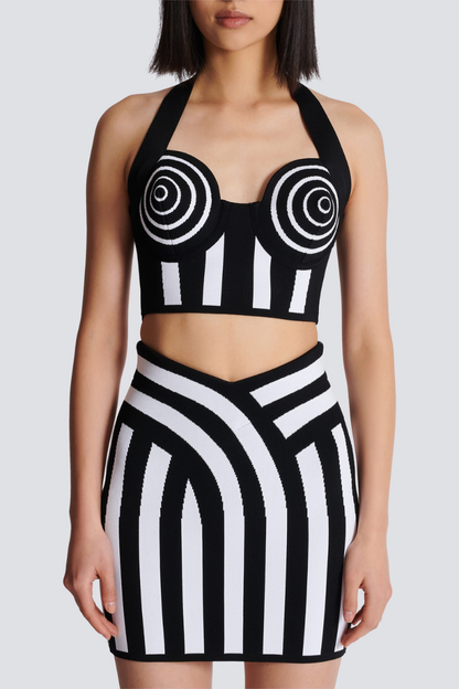 Conjunto de falda de punto a rayas con cuello halter de Alphosine
