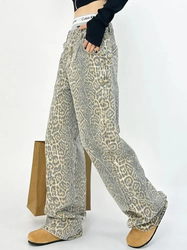 FashionSierra - American Baggy Leopard Print Wide High Waisted Oversized Hip Hop Trouser