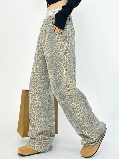 FashionSierra - American Baggy Leopard Print Wide High Waisted Oversized Hip Hop Trouser