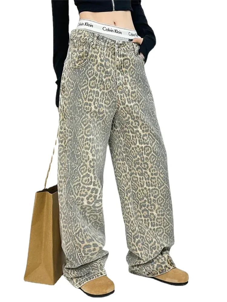 FashionSierra - American Baggy Leopard Print Wide High Waisted Oversized Hip Hop Trouser