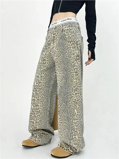 FashionSierra - American Baggy Leopard Print Wide High Waisted Oversized Hip Hop Trouser