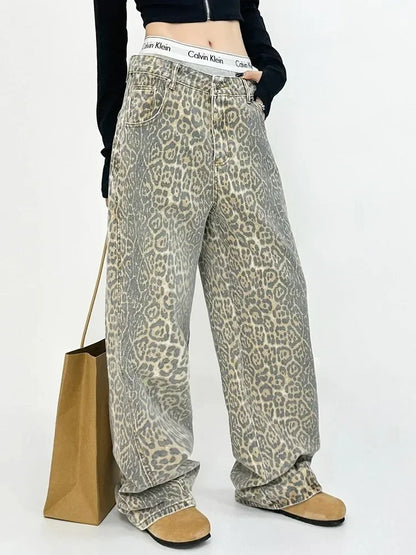 FashionSierra - American Baggy Leopard Print Wide High Waisted Oversized Hip Hop Trouser