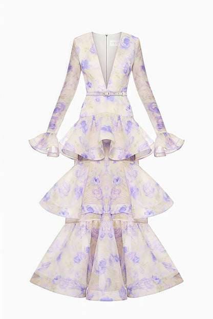 Olenf V-neck Printed Cake Maxi Dress