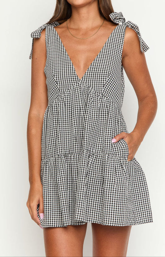 Venice Black Gingham Mini Dress