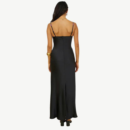 Vestido clásico de satén para mujer con tirantes florales | Ideal para primavera/verano