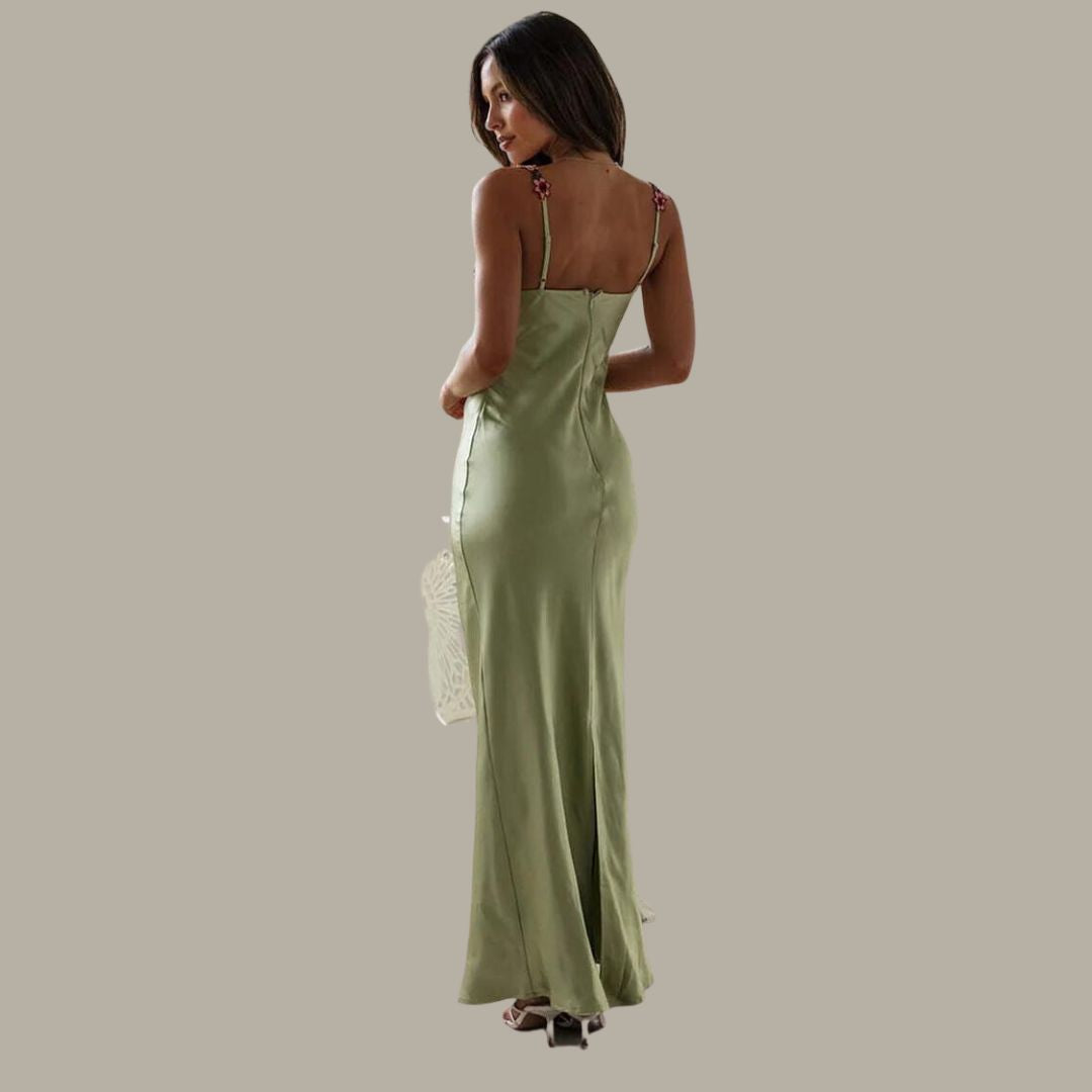 Vestido clásico de satén para mujer con tirantes florales | Ideal para primavera/verano