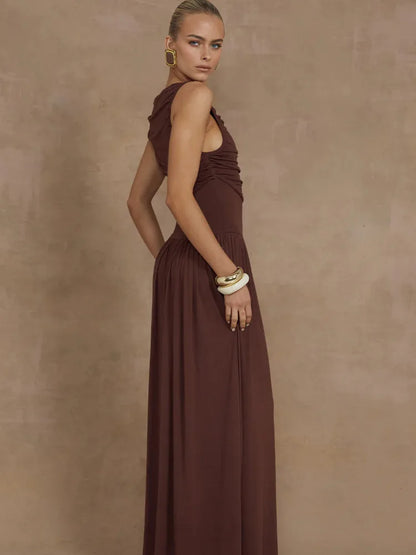 Artcat Elegant Sleeveless Round Neck Bodycon Long Dress For Women Folded Slimming Party Evening Dress Female Tight Vestido