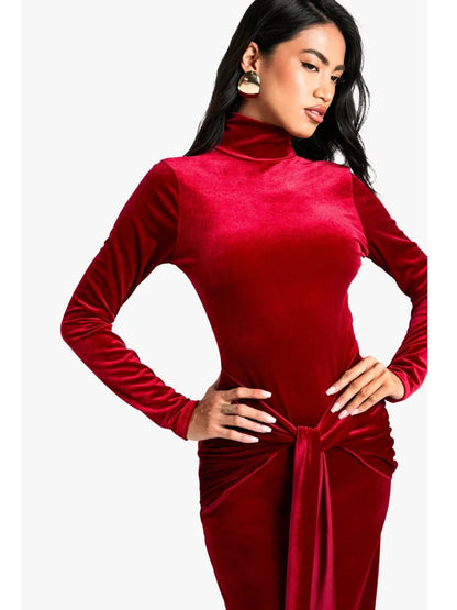 Elegant Long Sleeve Bodycon Korean Velvet Party Evening Dress Women Elastic Tight Vestido Autumn/Winter2025 New Clothing