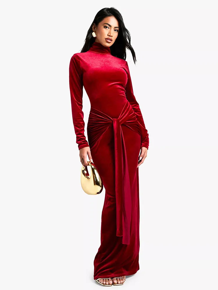 Elegant Long Sleeve Bodycon Korean Velvet Party Evening Dress Women Elastic Tight Vestido Autumn/Winter2025 New Clothing