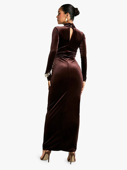 Elegant Long Sleeve Bodycon Korean Velvet Party Evening Dress Women Elastic Tight Vestido Autumn/Winter2025 New Clothing